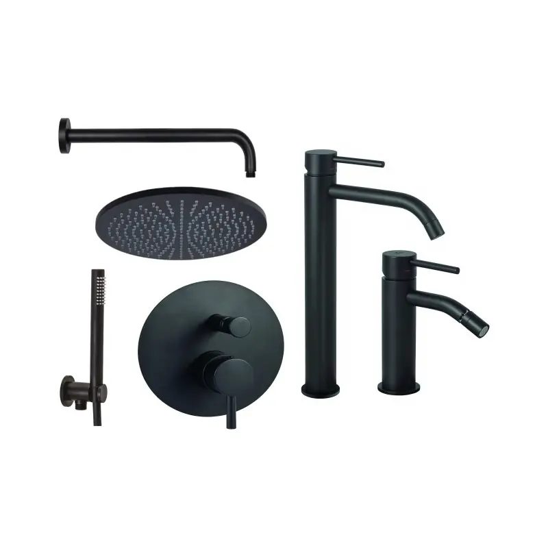 Ensemble mitigeur évier haut, bidet et kit de douche en noir mat Paffoni Light KITLIG7NO