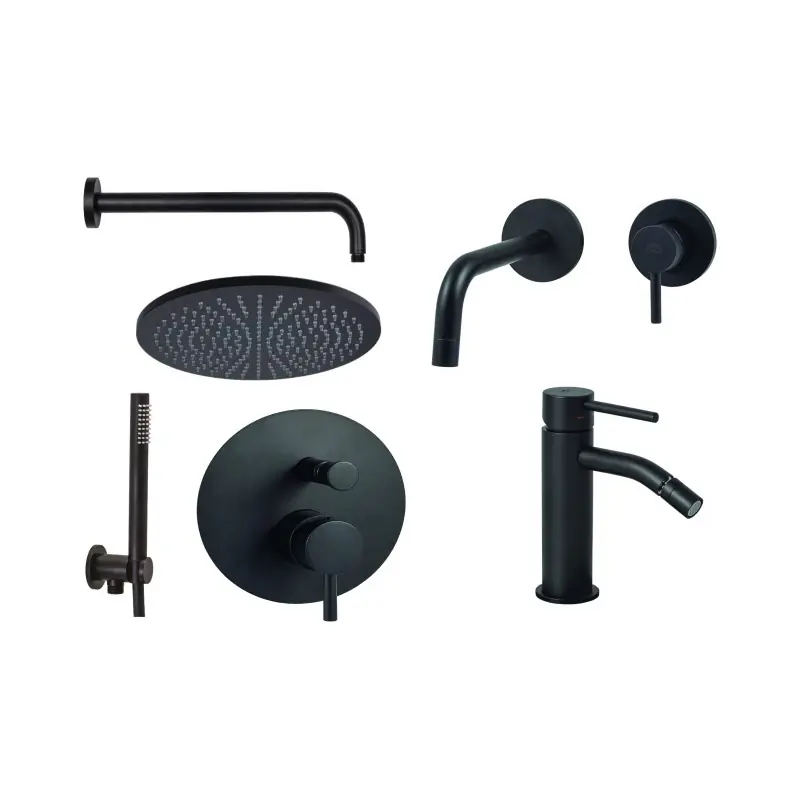 Mitigeur d‘évier mural, bidet et kit de douche en noir mat Paffoni Light KITLIG8NO