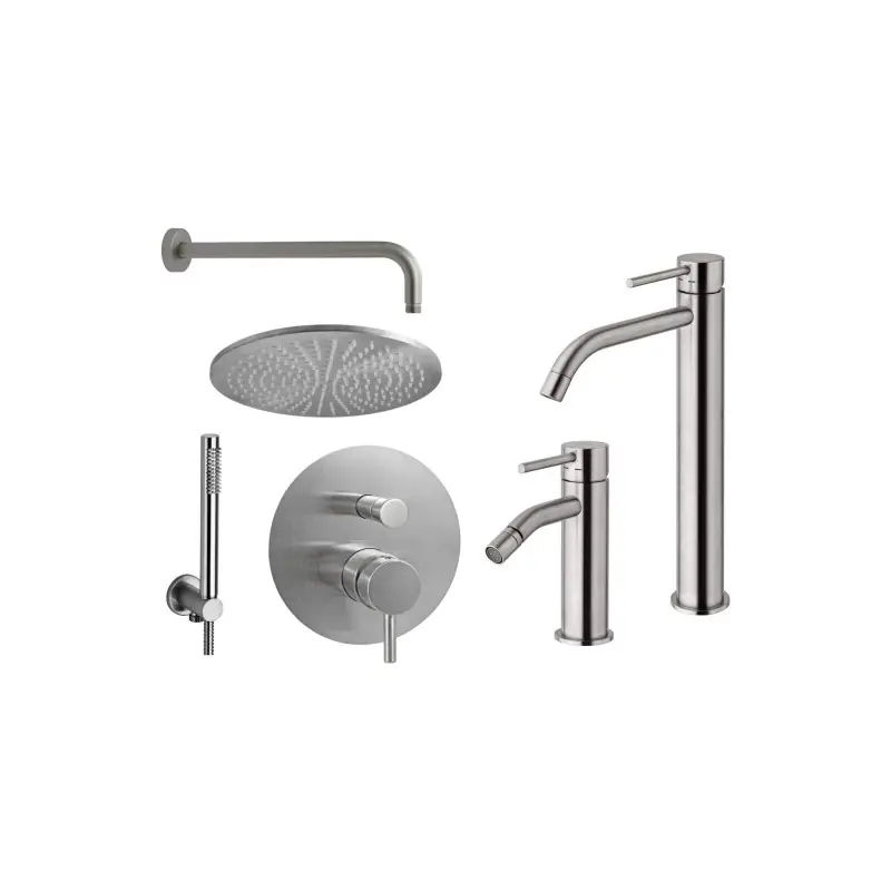 Ensemble mitigeur lavabo haut, bidet et kit de douche aspect acier Paffoni Light KITLIG7ST