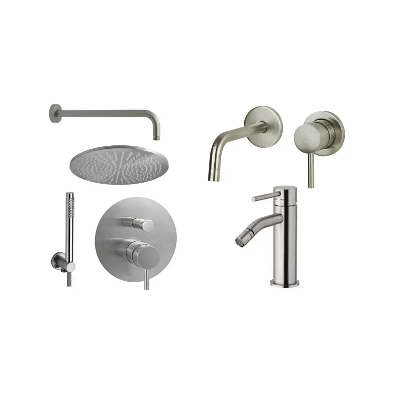 Ensemble mitigeur d‘évier mural, bidet et kit de douche couleur aspect acier Paffoni Light KITLIG8ST