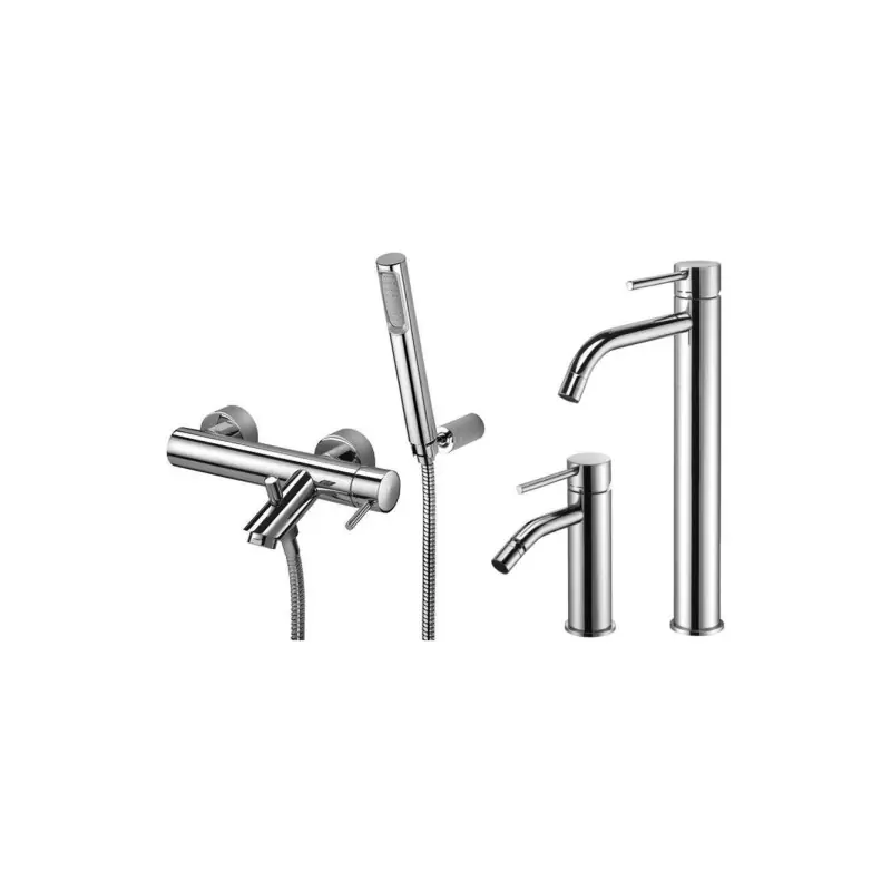 Ensemble mitigeur lavabo haut, bidet et baignoire couleur chrome Paffoni Light KITLIG10CR