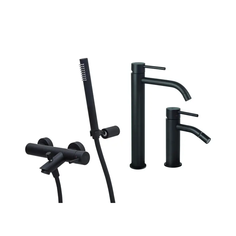 Ensemble mitigeur évier haut, bidet et baignoire en noir mat Paffoni Light KITLIG10NO