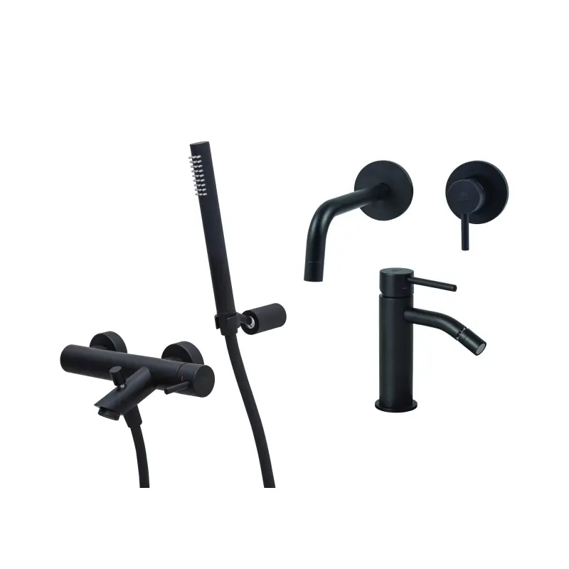 Ensemble mitigeur lavabo, bidet et baignoire mural en noir mat Paffoni Light KITLIG11NO