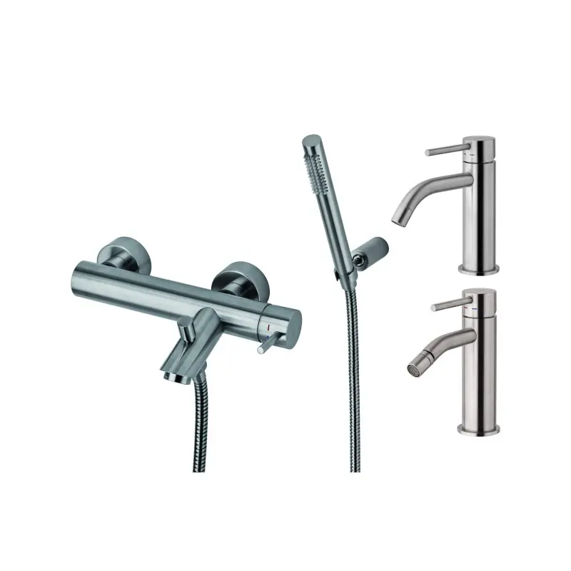 Ensemble mitigeur lavabo, bidet et baignoire aspect acier Paffoni Light KITLIG9ST