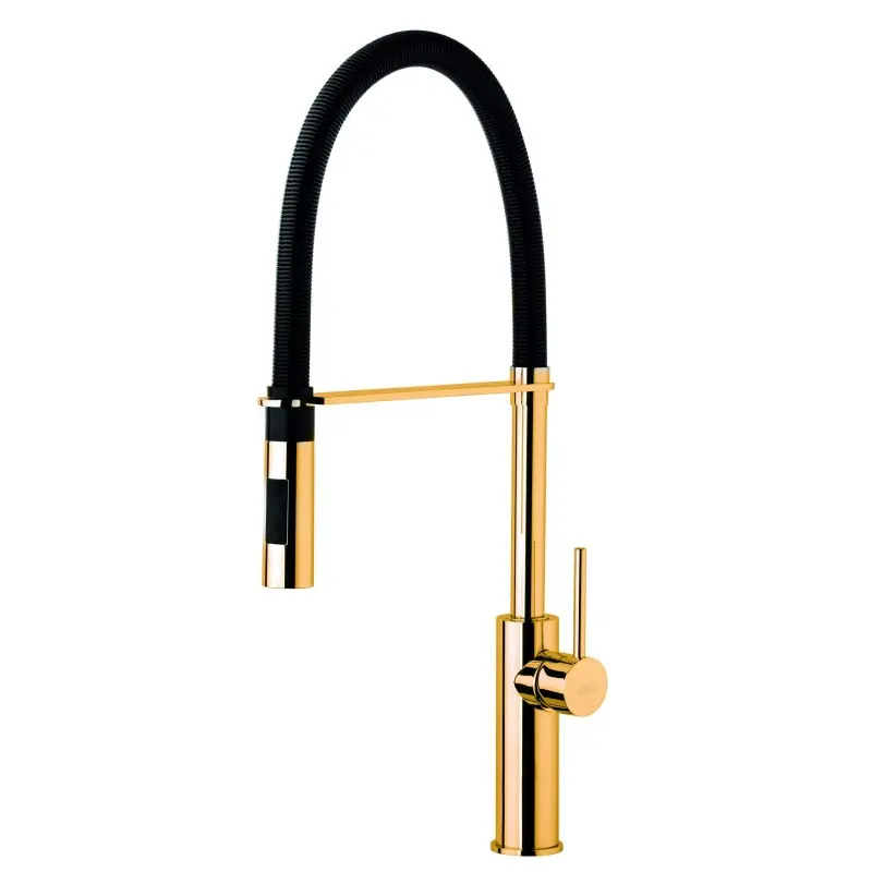 Mitigeur d‘évier de cuisine doré avec ressort noir matPaffoni Light LIG179HGNO