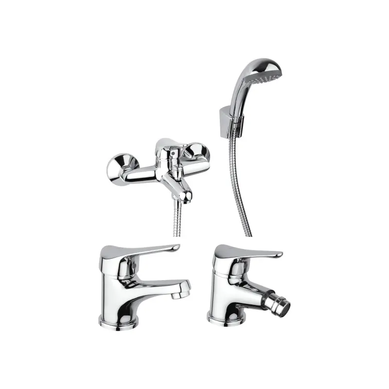 Ensemble complet de robinetterie de salle de bain de couleur chrome Piralla Ariel KITARIEL4CR