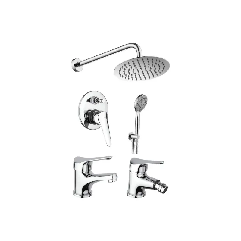 Kit complet de robinetterie de salle de bain de couleur chrome Piralla Ariel KITARIEL6CR