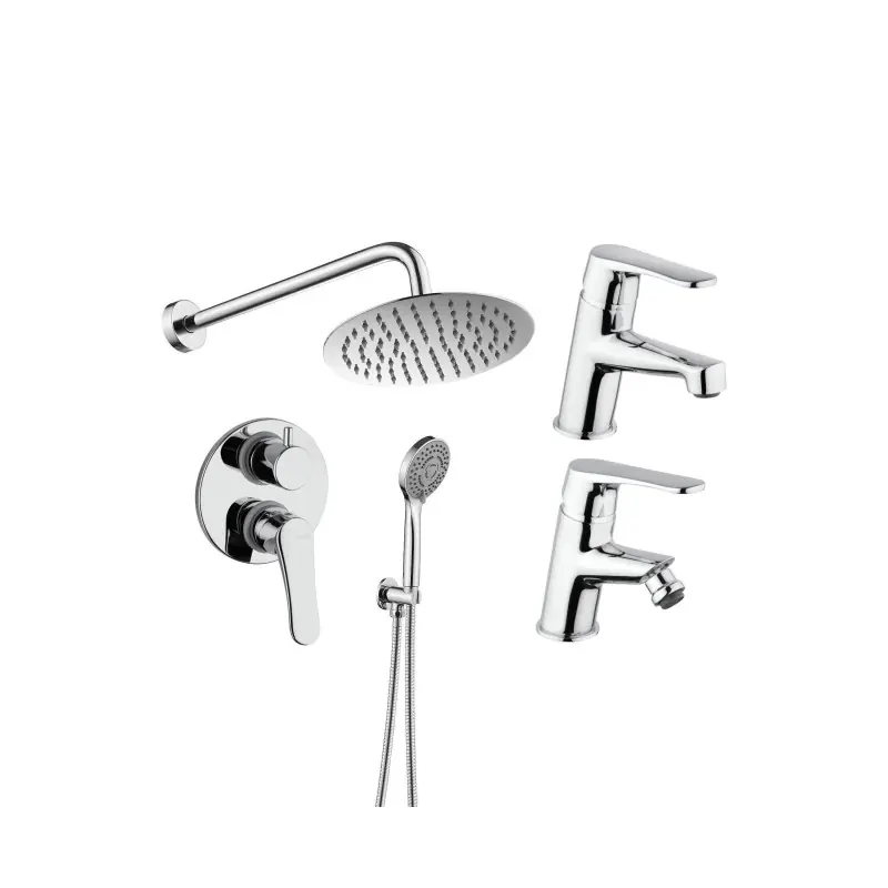 Ensemble de robinetterie avec mitigeur d‘évier, bidet et kit de douche de couleur chrome Piralla Attila KITATTILA6CR