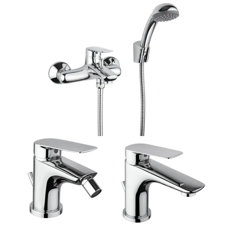 Pack de robinetterie de salle de bain complet avec mitigeur de bidet, lavabo et baignoire Piralla Lago KITLAGO5CR