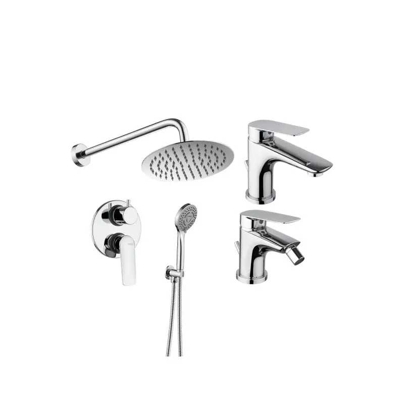 Ensemble de robinetterie avec mitigeur d‘évier, bidet et kit de douche de couleur chrome Piralla Lago KITLAGO7CR