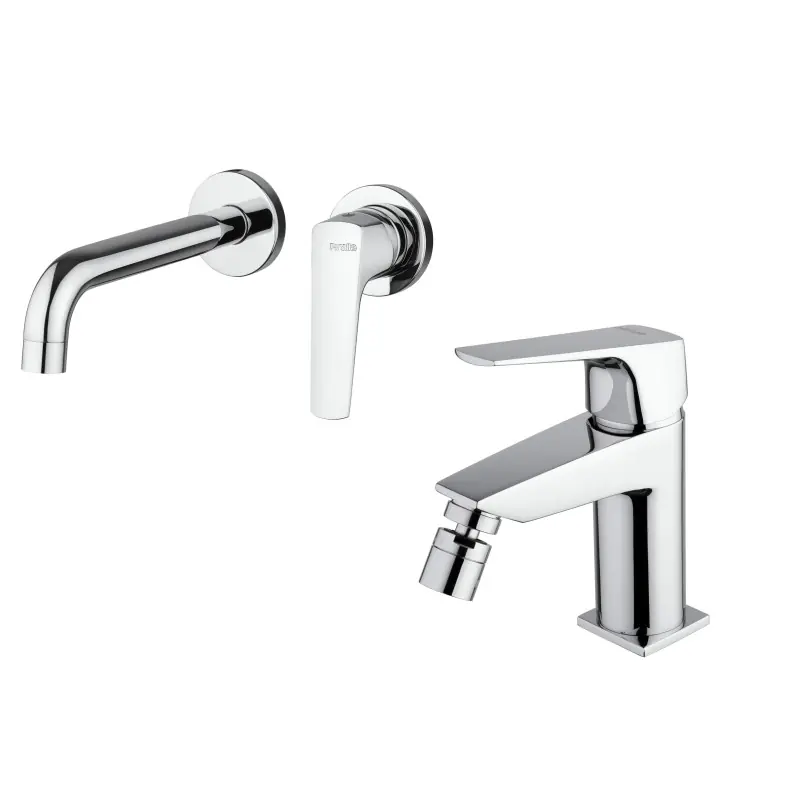 Kit mitigeur lavabo mural sans plaque et bidet de couleur chrome Piralla Iceberg KITICE4CR