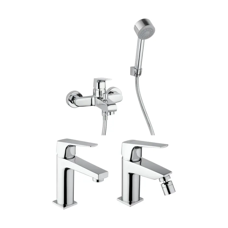 Ensemble complet de robinetterie de salle de bain, baignoire, lavabo, bidet Piralla Iceberg KITICE7CR