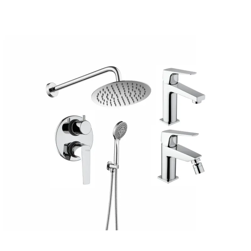 Ensemble de robinetterie avec mitigeur d‘évier, bidet et kit de douche de couleur chrome Piralla Iceberg KITICE9CR