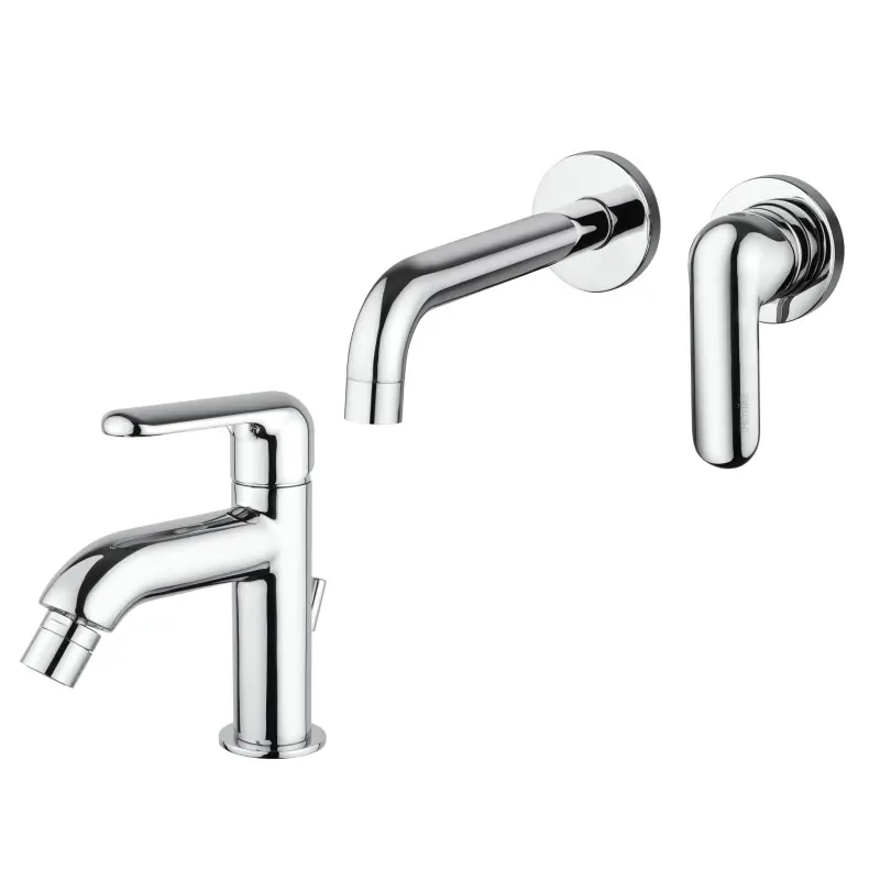 MEnsemble mitigeur lavabo et bidet mural de couleur chrome Piralla Last KITLAST4CR