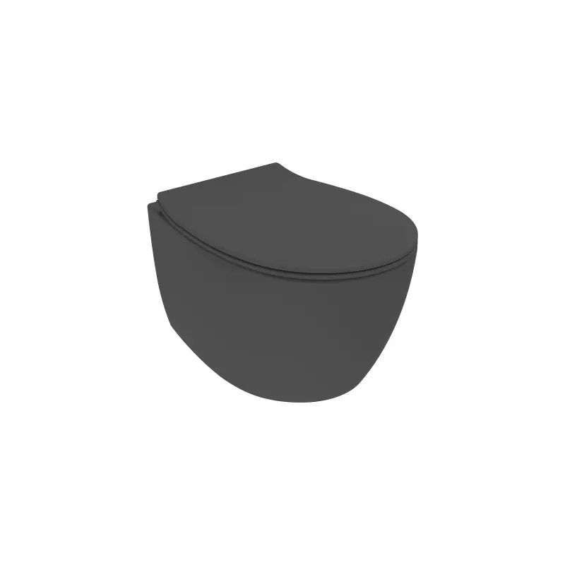 WC suspendu noir mat avec abattant et profondeur de 51 cm avec abattant SoftClose Ercos Kite KITBCKTEKVASO0001