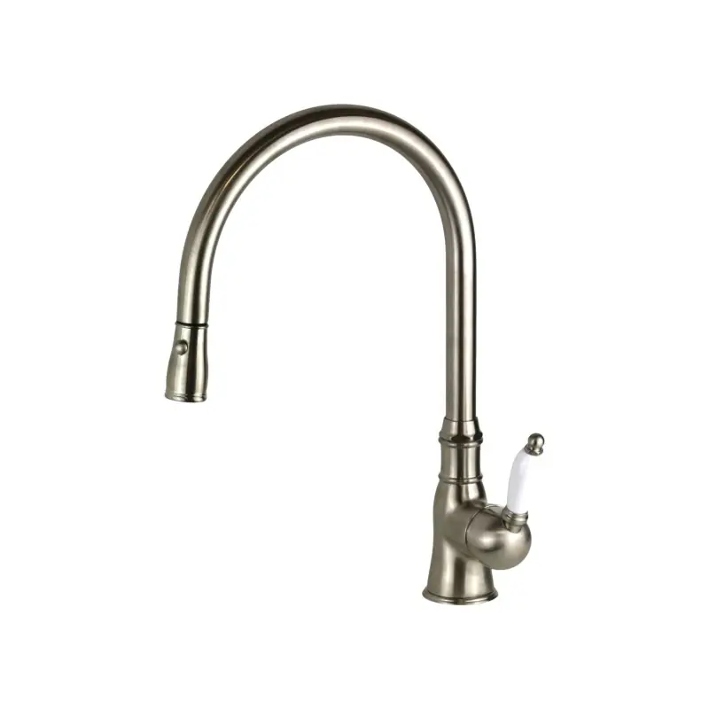 Mitigeur d‘évier de cuisine bec haut avec douche extractible couleur nickel brossé Gattoni Orta 0240/PCNS