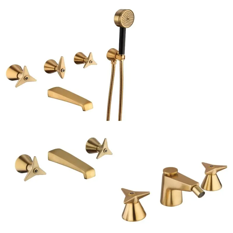 Ensemble mitigeur lavabo et bidet mural 3 trous et mitigeur bain, couleur laiton brossé Mamoli Gio Ponti KITGIOG10