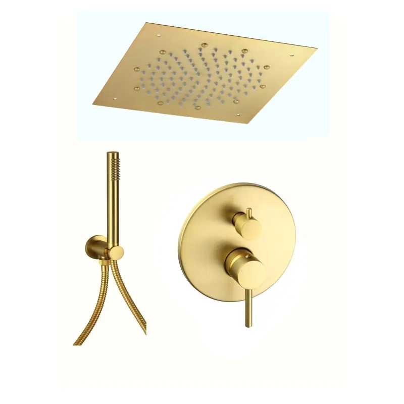 Kit de douche couleur or brossé avec pomme de douche au plafond Pollini Jessy C420145255OS