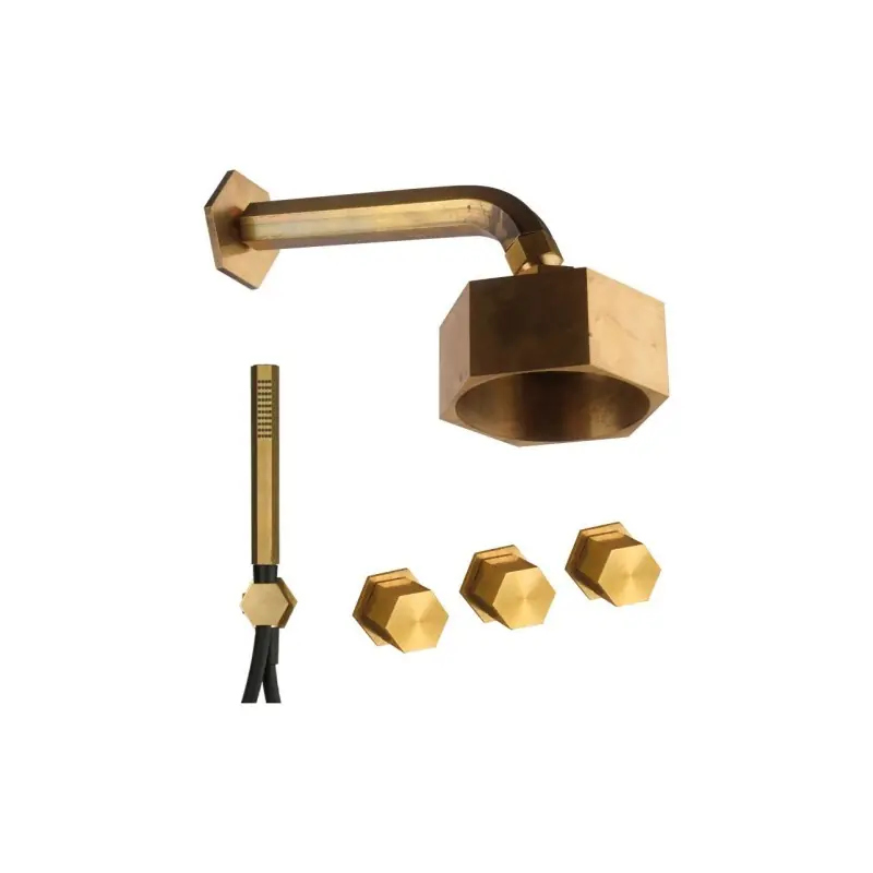 Kit de douche complet hexagonal en laiton naturel Mamoli Hexagonal KITHEX1