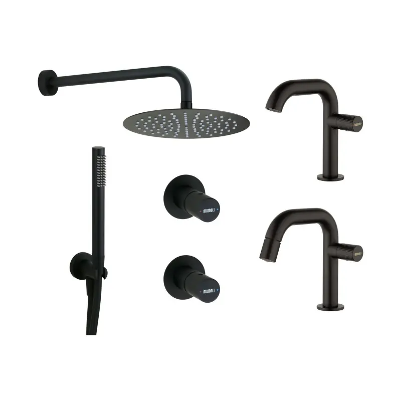 Ensemble complet de mitigeurs lavabo et bidet avec kit de douche en noir mat Mamoli Tuttodunpezzo KITTDPK5