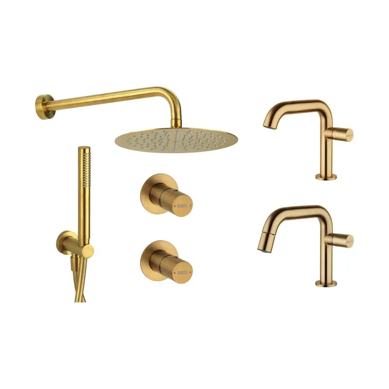 Ensemble complet de mitigeurs lavabo et bidet avec kit de douche couleur laiton brossé Mamoli Tuttodunpezzo KITTDPG5
