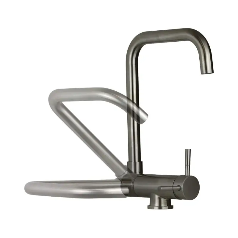 Modèle de mitigeur d‘évier de cuisine sous fenêtre de couleur acier brossé Pollini LOW MXKWAV003NS