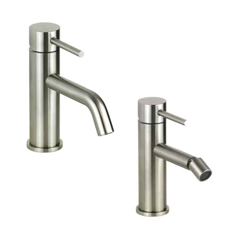 Ensemble mitigeur lavabo et bidet rond en acier AISI 316 Pollini Jessy Steel KITJESSYSTEEL1