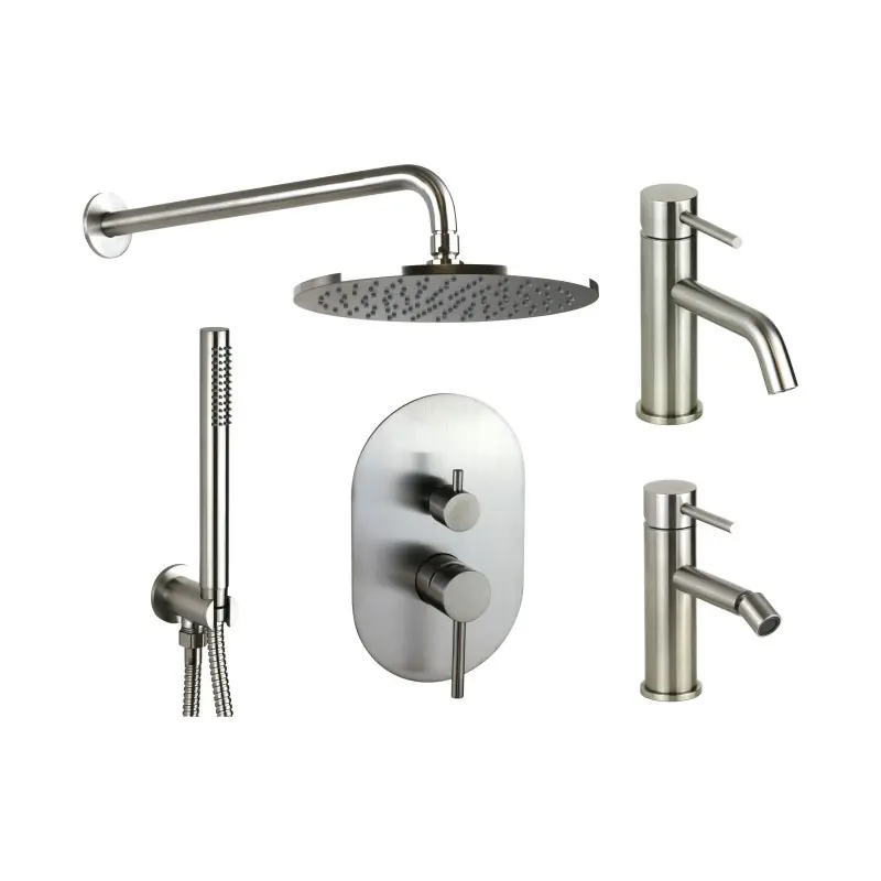 Mitigeur de lavabo et kit de douche complet en acier inoxydable AISI 316 Pollini Jessy Steel KITJESSYSTEEL2