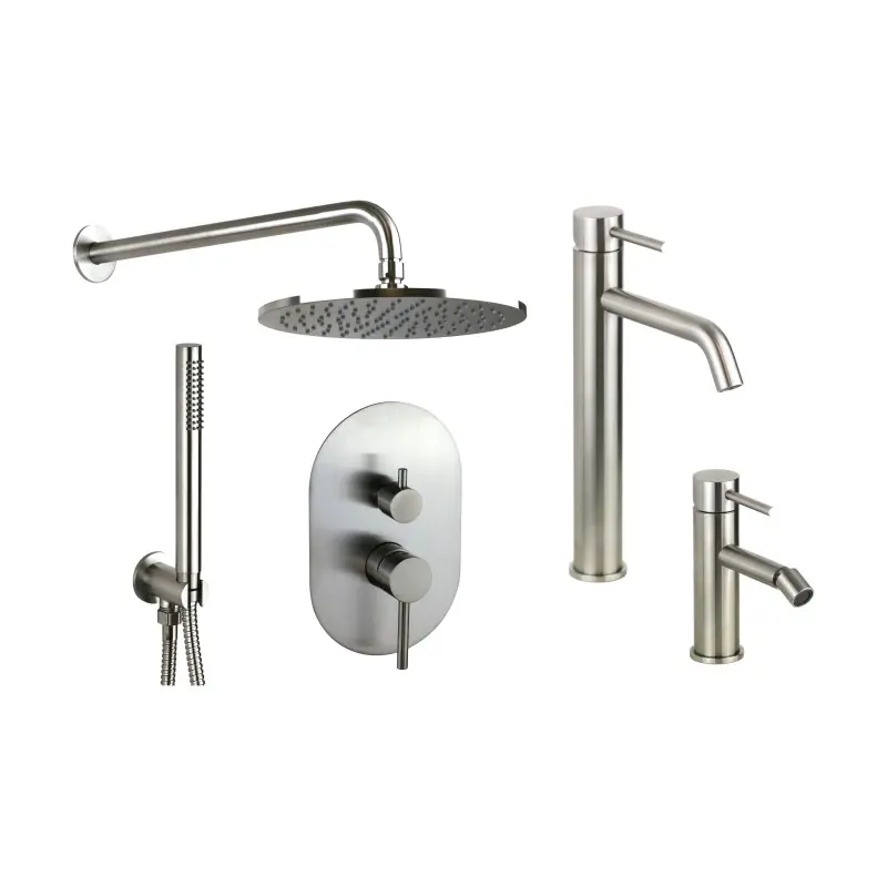 Kit complet avec mitigeurs de lavabo bidet haut et kit de douche en acier AISI 316 Pollini Jessy Steel KITJESSYSTEEL3