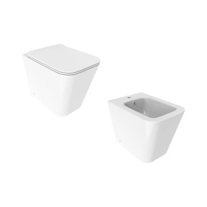 Paire de sanitaires, WC et bidet, au sol, blanc brillant Ercos Wave KITWAVE1