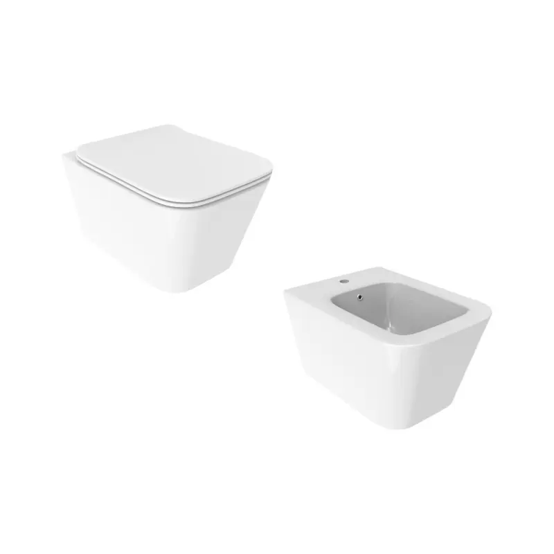 Paire de sanitaires wc et bidet installation suspendue en blanc brillant Ercos Wave KITWAVE2