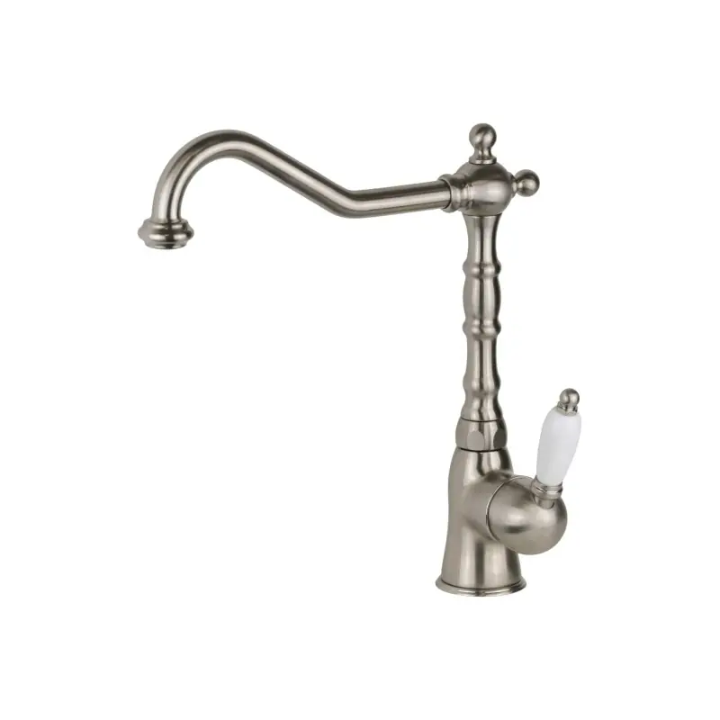 Mitigeur d‘évier de cuisine avec bec pivotant de style rétro de couleur acier brossé Gattoni Orta RE135NS