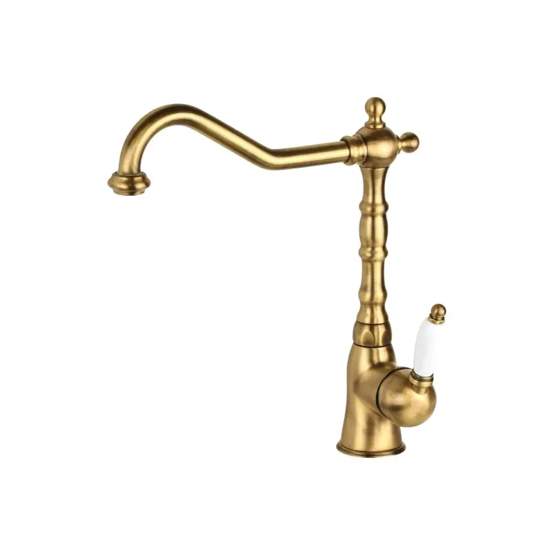 Mitigeur d‘évier de cuisine de couleur bronze avec poignée blanche de style rétro Gattoni Orta RE135V0