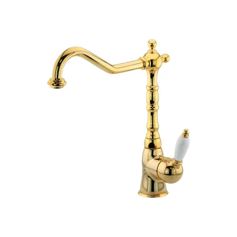 Mitigeur d‘évier de cuisine de style rétro avec bec pivotant doré Gattoni Orta RE135D0