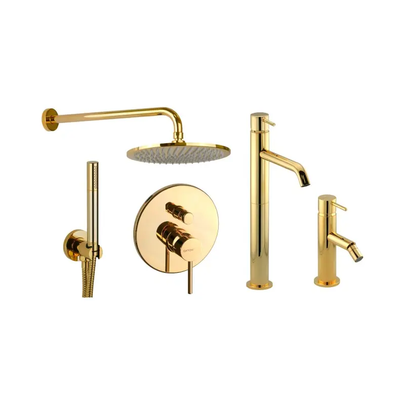 Ensemble mitigeur lavabo haut, mitigeur bidet et kit de douche couleur or Gattoni Easy KITEASYDO5