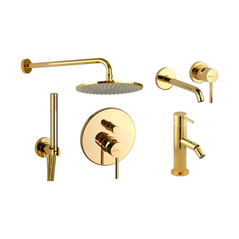 Ensemble mitigeur lavabo mural, mitigeur bidet et kit de douche couleur or Gattoni Easy KITEASYDO6
