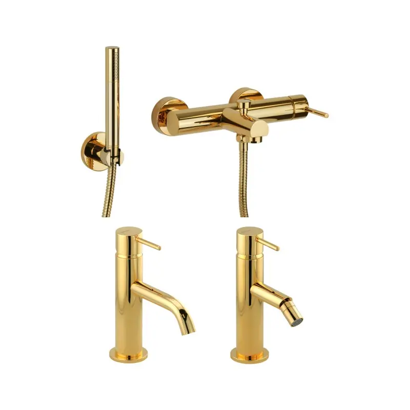 Ensemble mitigeur lavabo, mitigeur bidet et kit baignoire couleur or Gattoni Easy KITEASYDO7
