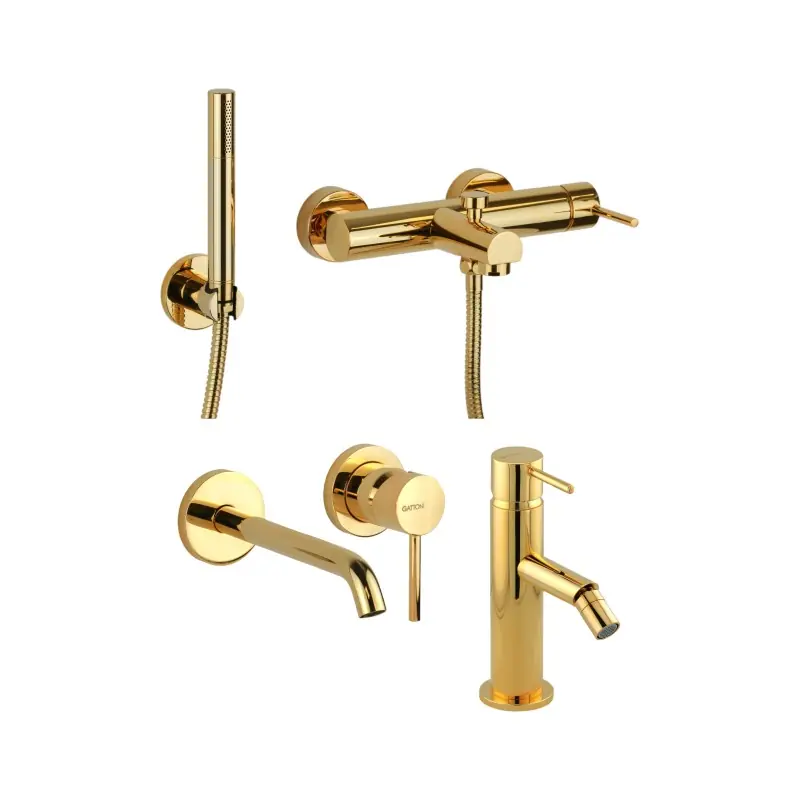 Ensemble mitigeur lavabo mural, mitigeur bidet et kit baignoire couleur or Gattoni Easy KITEASYDO9