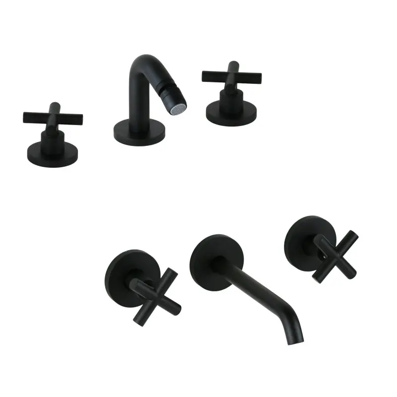 Robinetterie 3 trous avec lavabo mural en noir mat Gattoni Taolos KITTAOLOS3