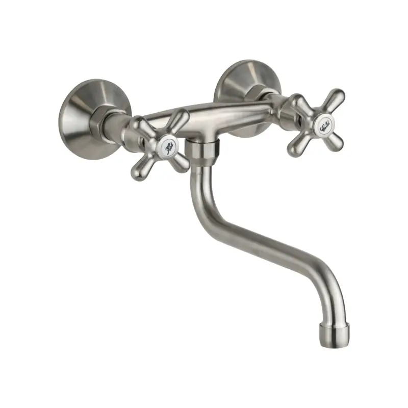 Évier de cuisine mural à double bouton de couleur nickel brossé Gattoni 7550/RENS