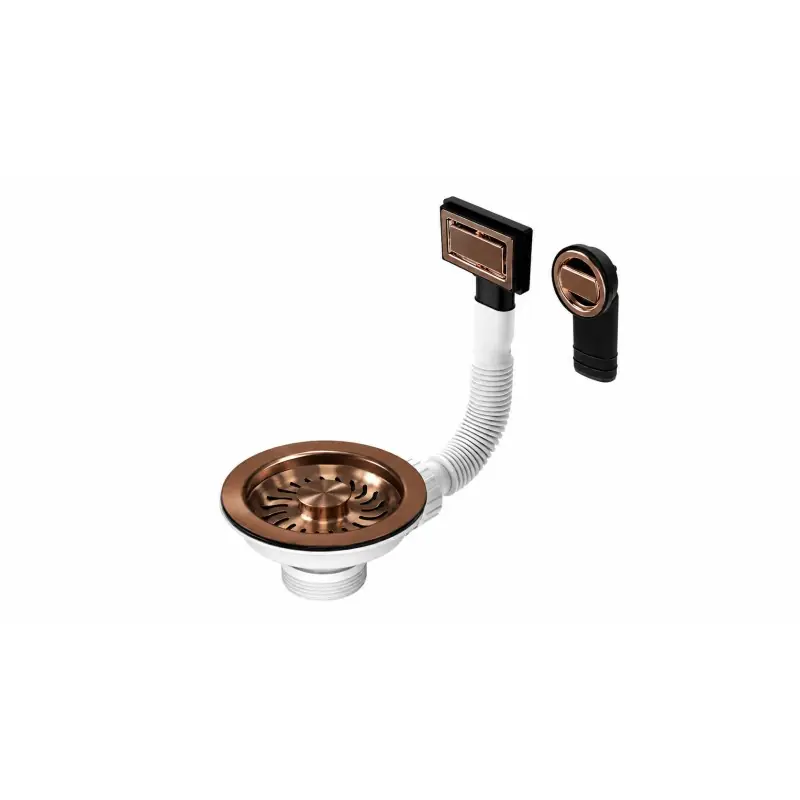 Bonde à panier universelle pour évier cuisine Ø 114 mm avec trop-plein en cuivre PVD L.B. Plast Fasolo D6701-46RFSS-CVCL-V