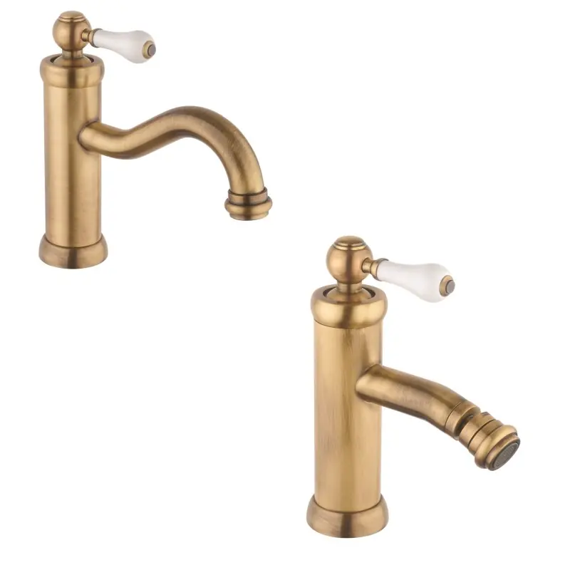 Ensemble mitigeur lavabo et bidet couleur bronze de style rétro Piralla KITCOMOOF1
