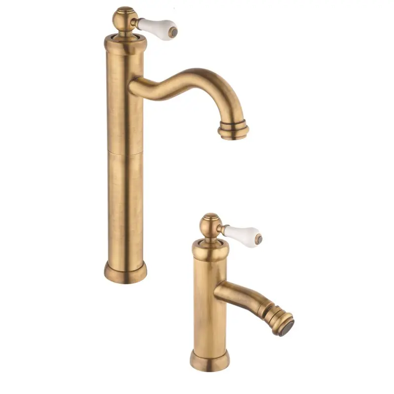 Ensemble de robinetterie pour lavabo et bidet de couleur bronze de style rétro Piralla Como KITCOMOOF2