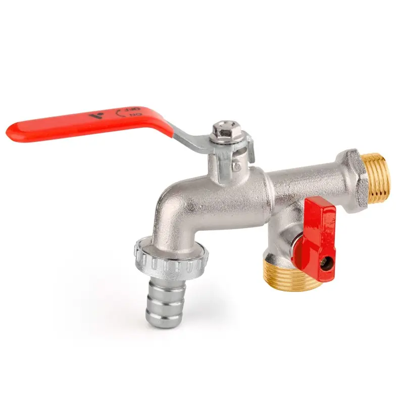 Robinet à bille de jardin à double raccordement 1/2" avec support de tuyau et mini valve APM 2040ST 015