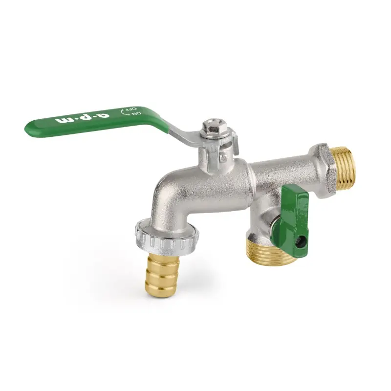 Robinet à bille de jardin à double raccordement 1/2" avec support de tuyau et mini valve