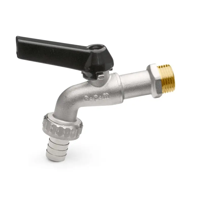 Robinet à bille avec levier en aluminium noir et support tuyau 1/2" APM 2050N 015