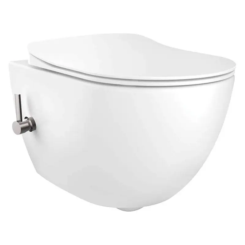 WC suspendu en céramique sans rebord avec mitigeur pour fonction bidet, coloris blanc brillant Deante Peonia CBP_6WPW