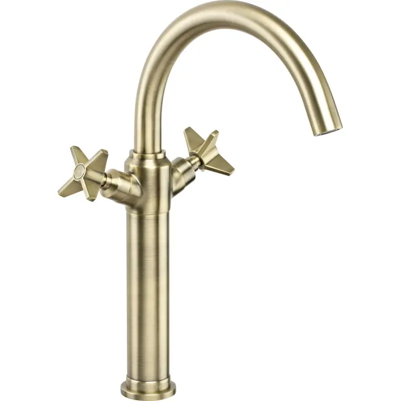 Mitigeur de lavabo monotrou haut modèle avec double levier de couleur laiton brossé Deante Temisto BQT_M25D