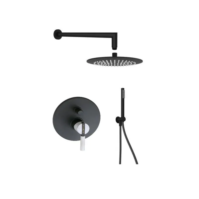 Kit de douche complet de couleur noir mat avec poignée en pierre blanche FP Pattaroni UNIC° KITUNI1