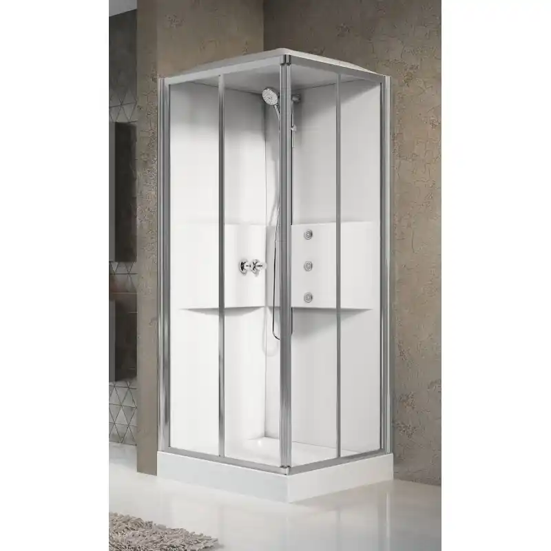 Cabine de douche d‘angle multifonction 80 x 80 version hydromassage 2 portes coulissantes Novellini Media 2.0 A ME2A80T1F-1AB